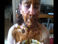 A horny whore consuming feces on a platter